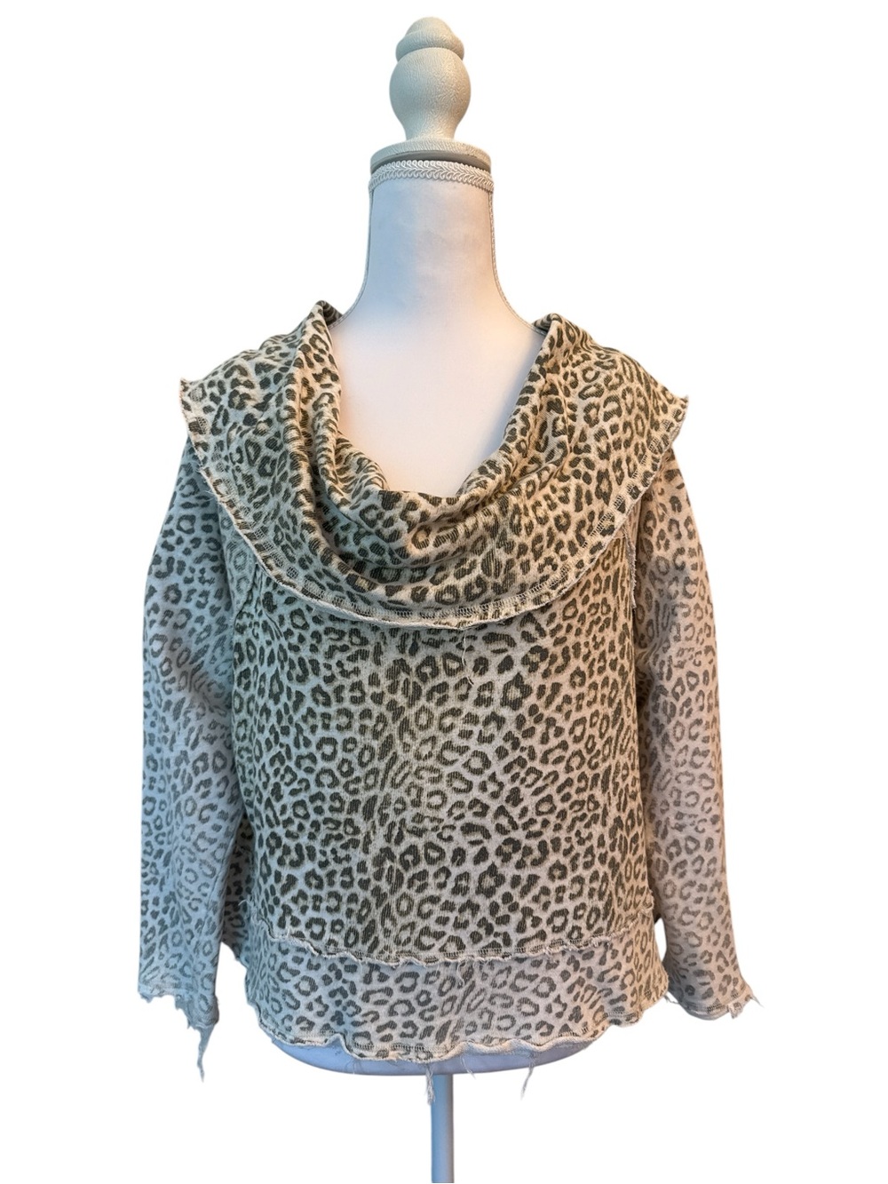 Free People Leopard Print Cowl Neck Sweater - Taupe & Cream